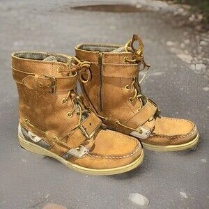 Sperry Top Sider Starpoint Boots Tan Side Zip Sz 6 Gold Lace Spring Storm Nature